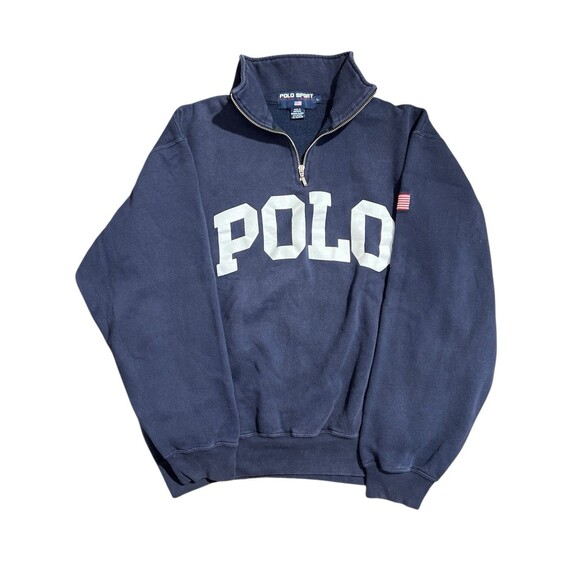 POLO Ralph Lauren Sweatshirt Mens Navy Blue Spell Out USA Flag Vtg 90s Y2k Sz L - Picture 1 of 11